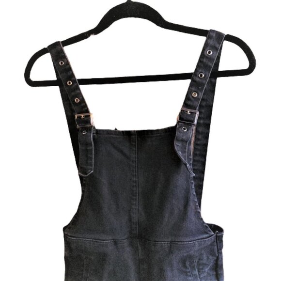 American Retro Stretch Capri Black Denim Jumpsuit Utility suit Overalls S - Picture 13 of 15